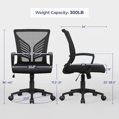 Yaheetech Mesh Office Chair Desk Computer Chair Ergonomic Mid Back with Lumbar Support Adjustable Height for Home Office, Black - Image 3