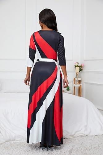 FANDEE Plus Size Maxi Dress for Women Casual Summer Sundress V-Neck 3/4 Sleeve - Image 4