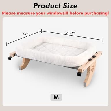 AMOSIJOY Cat Sill Window Perch Sturdy Hammock Window Seat with Cushion Bed Cover, Wood & Metal Frame for Large Cats, Easy to Adjust Cat Bed for Windowsill, Bedside, Drawer and Cabinet (M) - Image 3