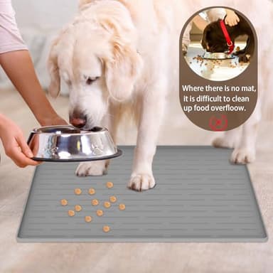 Silicone Dog Feeding Mat with Raised Edges, 16"x10" Non-Slip Pet Food Mat for Small & Medium Dogs, Waterproof Dog Bowl Mat to Prevent Food & Water Spills, Easy to Clean (Light Gray) - Image 3