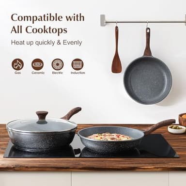 SENSARTE 12.5 Inch Nonstick Frying Pan Skillet, Swiss Granite Coating Omelette Pan, Healthy Stone Cookware, PFOA Free - Image 5