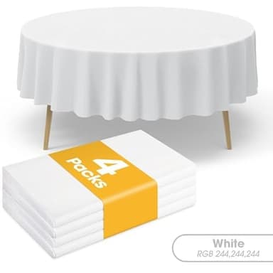 Niuara White Plastic Table Cloth - 4 Pack 84" Round Disposable Tablecloths for Round Tables, Waterproof Table Cover for Holiday Parties & Gatherings - Image 3