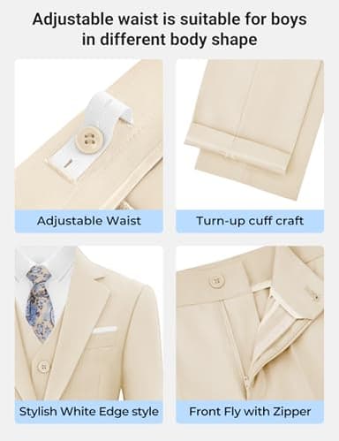 BOLADA Boys' Beige Husky Formal Classic 6-Piece Suit Set Size 14 Big Boys Toddler Tuxedos Suits for Kids Teen Youth Wedding Outfit Ring Bearer Outfit - Image 6