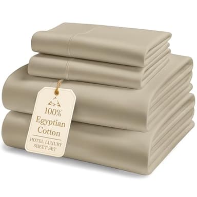 LANE LINEN 100% Egyptian Cotton Bed Sheets Queen Size, Long Staple Soft & Comfy Sateen Weave No Pill Fade Resistant Queen Size Bedding Set, Machine wash 16'' Deep Pocket Queen Sheets- Linen - Image 1