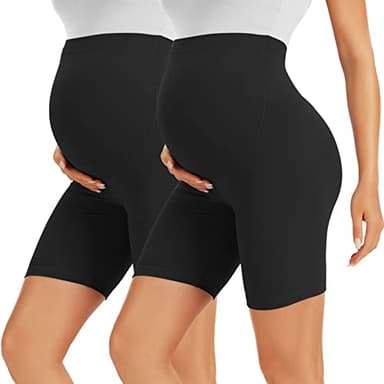 BONVIGOR Maternity Shorts Over The Belly - 5" Biker Workout Yoga Active Athletic Pregnancy Short Pants Lounge Pajama - Image 1