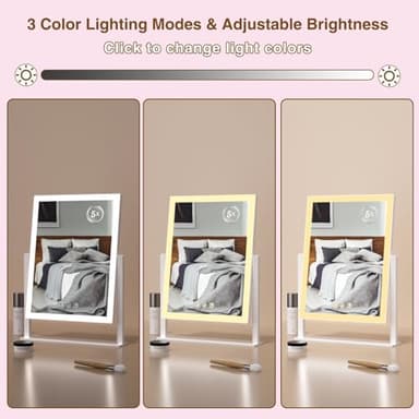 Lighted Makeup Mirror, Hollywood Vanity Mirror with 5X Magnification Mirror, 360°Rotation Touch Control, 3 Color Lighting for Desks Bedroom Dressing Room, Large - Image 3
