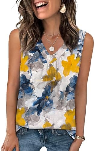 OFEEFAN Summer Outfits for Women Fashion Clothing Tank Tops Loose Fit Workout Sleeveless Tops Patterned-Flower L - Image 1