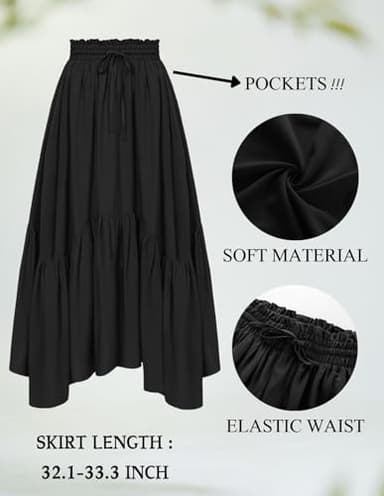 Black Flowy Skirt for Women High Waist Long Skirt Renaissance Skirt with Pockets Black XL - Image 2