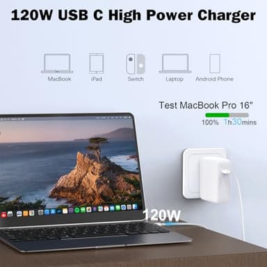 Mac Book Pro Charger - 120W USB C Fast Charger Adapter Compatible with MacBook Pro & MacBook Air 13, 14, 15, 16 inch, iPad Pro, Samsung Galaxy and All USB C Device - Image 2