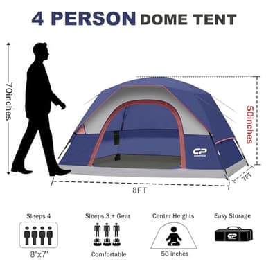 CAMPROS CP 4 Person Tent, Dome Tents for Camping with Rainfly, Waterproof Camping Tent Easy Set Up, Portable Family Tent with Large Mesh Window & Carry Bag for Outdoor Hiking - Image 2