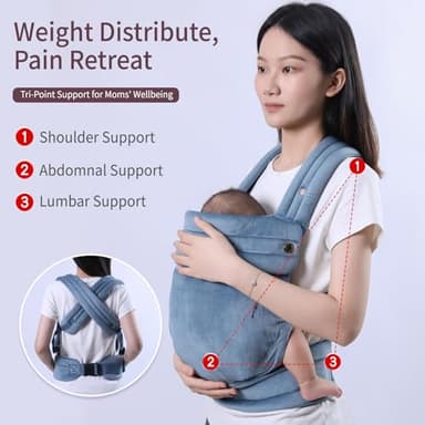 Liderbebe Baby Carrier Newborn to Toddler - Ergonomic,Velvet Fabric Breathable Mesh Cozy and Lightweight Infant Carrier for 7-35lbs,Enhanced Lumbar Support Hands-Free Parenting,All Seasons,Blue - Image 7