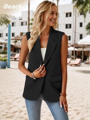 Mina Self Vest Tops for Women 2025 Summer Black Clothes Outfits Waistcoat Outerwear Vests Sleeveless Cardigans Fashion Dressy Trendy Suit Women's Tops Lightweight Casual Womens Ladies Blazers Jackets - Image 3