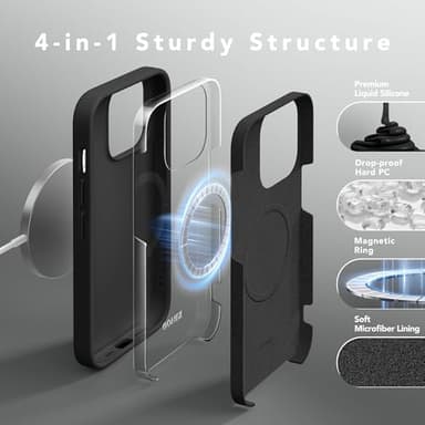 GONEZ for iPhone 14 Pro Case, Compatible with Magsafe, with Screen Protector + Camera Lens Protector, Soft Anti-Scratch Microfiber Lining, Shockproof Liquid Silicone Phone Cover, Black - Image 3