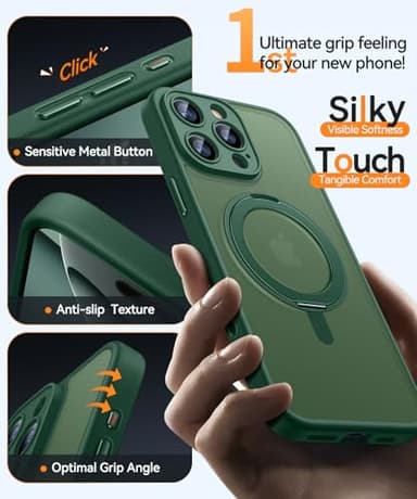CANSHN 360° Spin Magnetic Stand for iPhone 16 Pro Max Case with Camera Control [Full Camera Protection] [Compatible with Magsafe] Translucent Matte Shockproof Protective Phone Cover 6.9" - Deep Green - Image 6