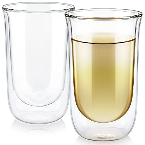 Teabloom Tulip Insulated Glasses for Tea, Coffee and other Beverages - Double Walled Borosilicate Glass Keeps Drinks Hot/Cold, 12 oz (Set of Two) - Image 1