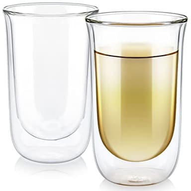 Teabloom Tulip Insulated Glasses for Tea, Coffee and other Beverages - Double Walled Borosilicate Glass Keeps Drinks Hot/Cold, 12 oz (Set of Two) - Image 1