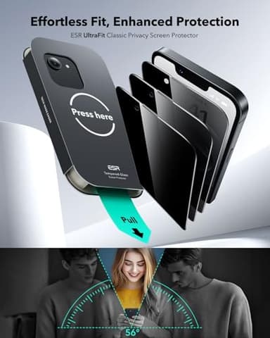 ESR 3 Pack for iPhone 16e/ iPhone 14/ iPhone 13/ iPhone 13 Pro Privacy Screen Protector, Military Grade Shatterproof, 9H Hardness, Anti-spy Tempered Glass with UltraFit Tray - Image 2