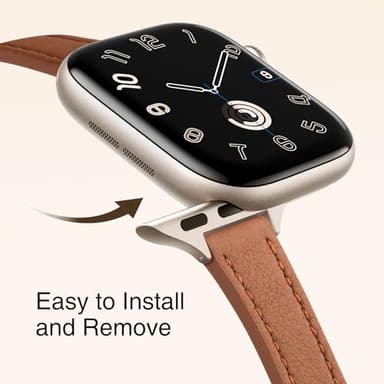 STIROLL Slim Leather Bands Compatible with Apple Watch Band 38mm 40mm 41mm 42mm(Series 11 10), Top Grain Leather Watch Thin Wristband for iWatch SE 9 8 7 6 5 4 3 2 1 (Brown Starlight) - Image 3