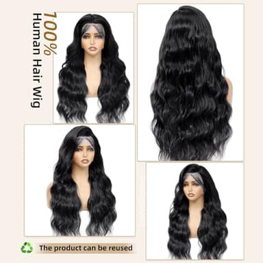 32 Inch Real Human Hair Wigs 200 Density 13x6 Body Wave Lace Front Wigs Human Hair Pre Plucked HD Transparent Lace Frontal Wigs Natural Black Glueless Wig - Image 2