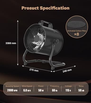 FEFE 8 Inch Portable Range Hood, 2900 RPM Powerful Portable Kitchen Exhaust Fan, Desktop Range Hood with 8 Activated Carbon Washable & Reusable Filter, for Outdoor BBQ, Hot Pot, Camping, Trips and RV - Image 9