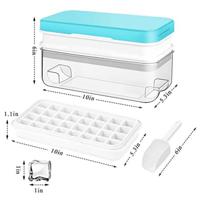 Ice Cube Tray with Lid and Bin, ZZWILLB 64 pcs Ice Trays for Freeze with 2 Trays, Ice Cube Pop Out Tray for Freezer, Ice Cube Molds, BPA Free, Easy Release Stackble Spill-Resistant (Blue) - Image 3