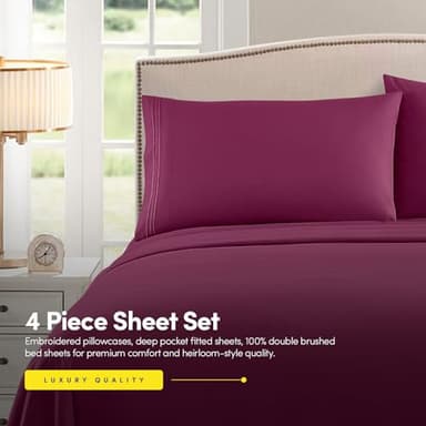 1500 Supreme Collection Queen Sheet Sets Berry Purple - Luxury Hotel Bed Sheets and Pillowcase Set for Queen Mattress - Extra Soft, Elastic Corner Straps, Deep Pocket Sheets, Queen Berry Purple - Image 4