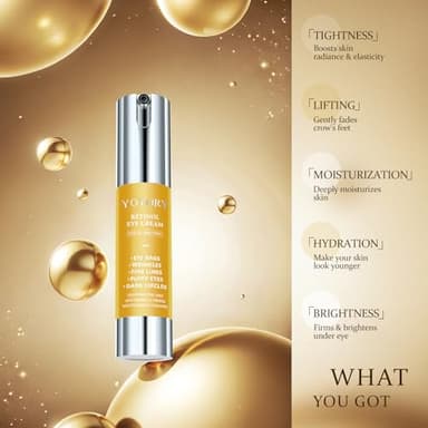 Retinol Under Eye Cream - Anti Aging Eye Cream for Dark Circles and Puffiness, Eye Bags, Wrinkles Fine Lines Skin Care Treatment Firming & Lifts for Man and Women - Gold 20ml - Image 4
