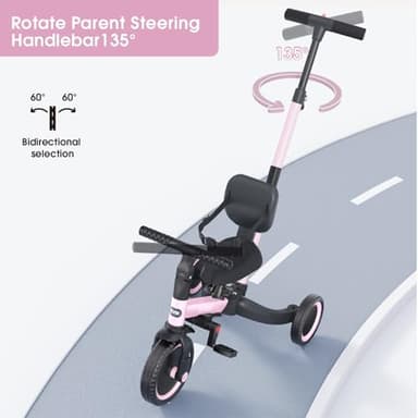 newyoo Toddler Tricycle,Toddler Bike,Birthday Gifts and Toys for 1-3 Year Old Boys and Girls, Trike with Push Handle, Backrest and Safety Belt, Balance Bike, TR007, Pink - Image 5