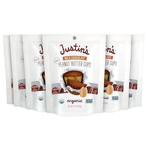 Justin's Organic Mini Milk Chocolate Peanut Butter Cups, Rainforest Alliance Certified Cocoa, Gluten-free, Responsibly Sourced, 6 Stand-up Bags, 4.7oz each - Image 1