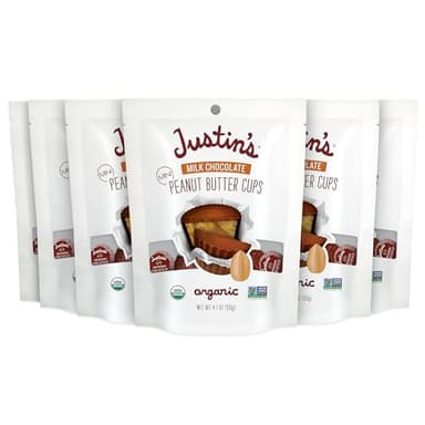 Justin's Organic Mini Milk Chocolate Peanut Butter Cups, Rainforest Alliance Certified Cocoa, Gluten-free, Responsibly Sourced, 6 Stand-up Bags, 4.7oz each - Image 1