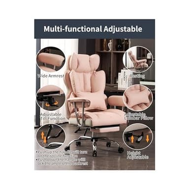 Efomao Big and Tall Office Chair 400LBS, Heavy Duty Executive Office Chair with Foot Rest, Home Office Desk Chairs, Pink Big Tall Computer Chair - Image 3