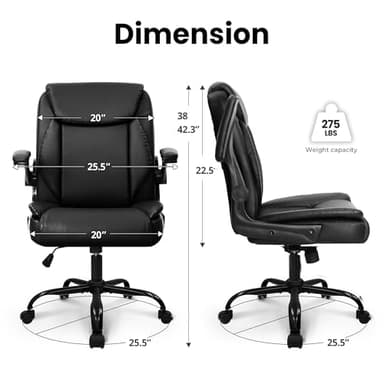 NEO CHAIR Office Desk Computer Chair Ergonomic Executive Mid-Back Leather Gaming Chair with Adjustable Flip-Up Armrests Wheels Swivel for Home Study Task (Jet Black) - Image 3