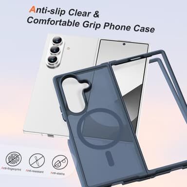 ORETECH Magnetic for Samsung Galaxy Z Fold 7 Case, Translucent Back Non-Slip Hard PC Shockproof Bumper Protective Phone Case Cover for Samsung Z Fold 7 - Navy Blue - Image 5