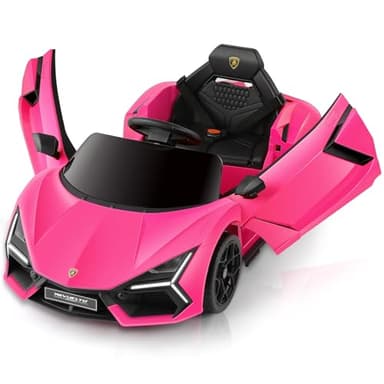 ELEMARA Licensed Lamborghini Ride On Car with Scissor Door,Electric car for Kids with Remote Control,12V Kids Car with Bluetooth,LED Light,MP3 Player and Wide Seat(Pink) - Image 1