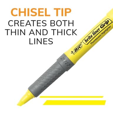BIC Brite Liner Grip Highlighter, Chisel Tip, Yellow, 5-Count (GBLP51-Ylw) - Image 3