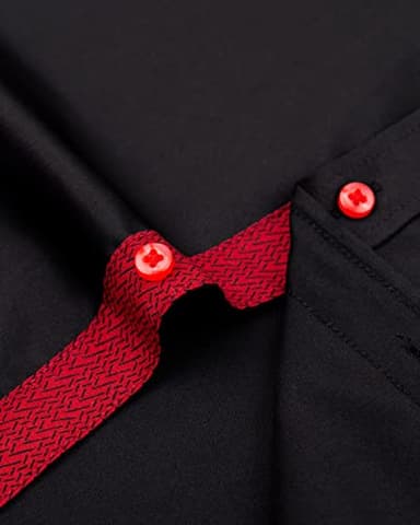 Alimens & Gentle Mens Short Sleeve Dress Shirts Wrinkle Free Solid Casual Button Down Shirts with Pocket, Black Red, XX-Large - Image 5