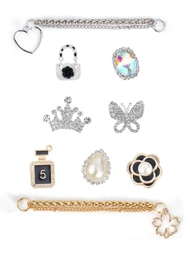 VIMCUPQ Bling Shoe Charms for Women, Designer Butterfly Rhinestones Pearl Gems Gold Sliver Chain for Clog Sandals Shoe Decoration Accessories - Image 3