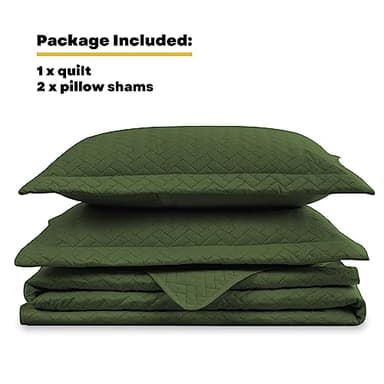 Maple&Stone Quilt Set Queen Size, Lightweight Olive Green Bedspread Ultrasonic Chevron Pattern Light Coverlet for All Season Comforter Bedding Decor - 3 Piece Full Bed Cover Sets - Image 6