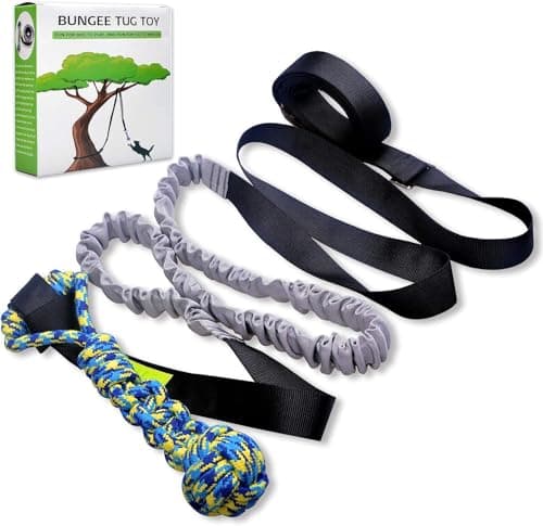 LOOBANI Outdoor Bungee Tug Toy, Dog Toy Hanging from Tree for Small to Large Dogs, Interactive Exercise Play Cord & Tether with Chew Rope Toy (Tree Stump Tug of War-Black) - Image 1