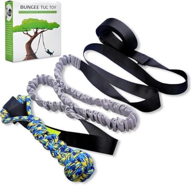 LOOBANI Outdoor Bungee Tug Toy, Dog Toy Hanging from Tree for Small to Large Dogs, Interactive Exercise Play Cord & Tether with Chew Rope Toy (Tree Stump Tug of War-Black) - Image 1