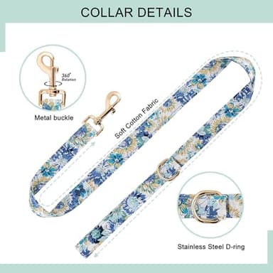 Dog Collar and Leash Set with AirTag Holder,Adjustable Dog Collars with Quick Release Metal Buckle,Flowers Patterns with Soft Padded for Small Medium Large Dogs - Image 6