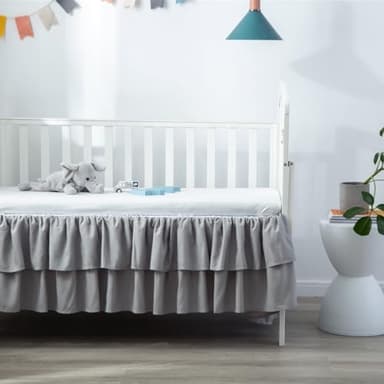 JSD Grey Ruffled Crib Bed Skirt Double Layer Nursery Toddler Dust Ruffle Bedding Skirt 14" Deep Drop - Image 3