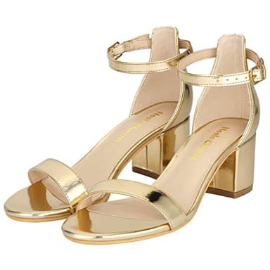 Women's Strappy Chunky Block Low Heeled Sandals 2 Inch Open Toe Ankle Strap High Heel Dress Sandals Daily Work Party Shoes Gold Size 9 - Image 6