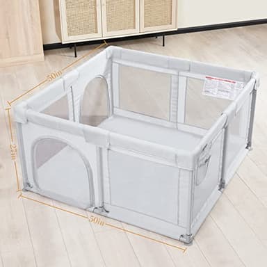 ANGELBLISS Baby Playpen, Large Baby Playard, Indoor & Outdoor Kids Activity Center with Anti-Slip Base, Sturdy Safety Play Yard with Breathable Mesh, Kid's Fence for Infants Toddlers (Grey, 50x50) - Image 6