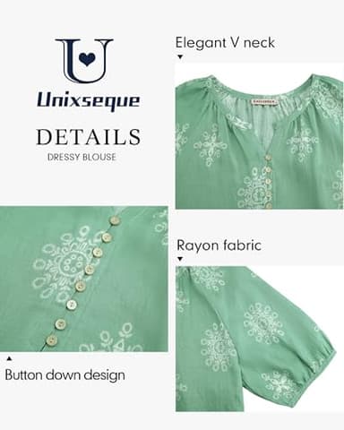Unixseque Blouses for Women Casual: Womens Shirts Dressy Casual - Boho Tops for Women - V Neck Short Sleeve Shirts 2025 Travel Cute Top Summer Clothes Ladies Tops Green Floral - Image 4