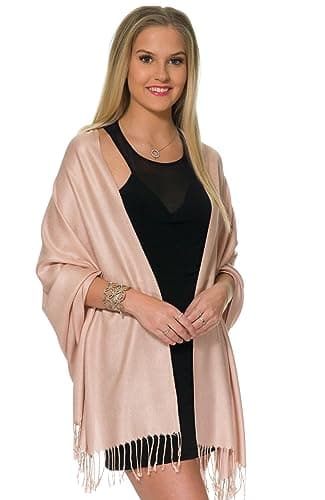 Pashmina Shawls and Wraps for Evening Dresses, Large Soft Pashmina Wedding Pale Rose Gold Shawl - Image 2