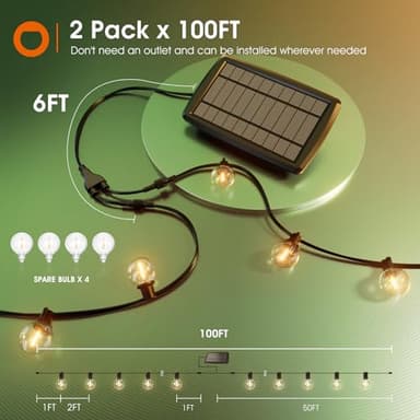 addlon 200FT(2 Pack*100FT) Solar String Lights Outdoor Waterproof with Remote, Dimmable Commercial Grade Solar Powered String Lights with 108 LED Bulbs, Hanging Light for Backyard Party Decor - Image 6