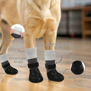 EXPAWLORER Anti Slip Dog Socks to Prevent Licking Paws,Dog Shoes for Hot Pavement, Dog Booties for Hardwood Floors, Dog Boots & Paw Protectors with Grippers for Small Medium Large Senior Dogs Black XL - Image 5