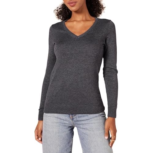 Amazon Essentials Women's Regular-Fit Lightweight Long-Sleeve V-Neck Sweater (Available in Plus Size), Charcoal Heather, 2X - Image 1