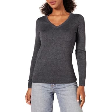 Amazon Essentials Women's Regular-Fit Lightweight Long-Sleeve V-Neck Sweater (Available in Plus Size), Charcoal Heather, 2X - Image 1